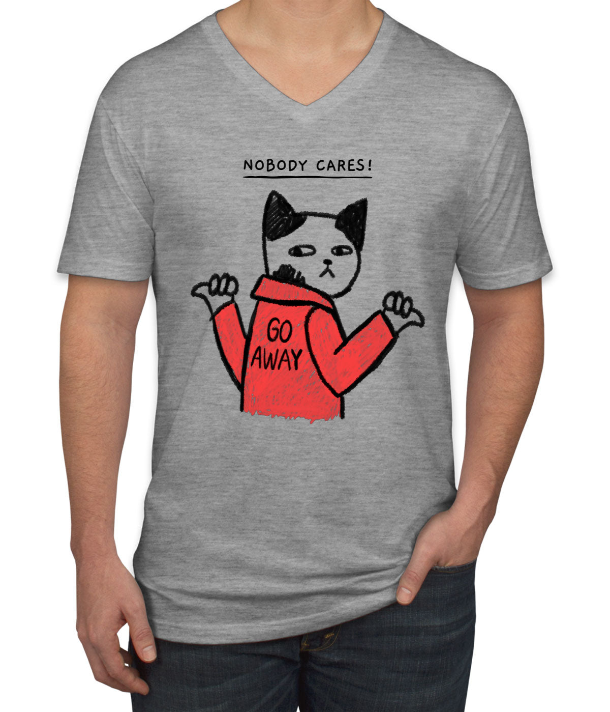 Nobody Cares! Go Away Funny Cat Men's V Neck T-shirt