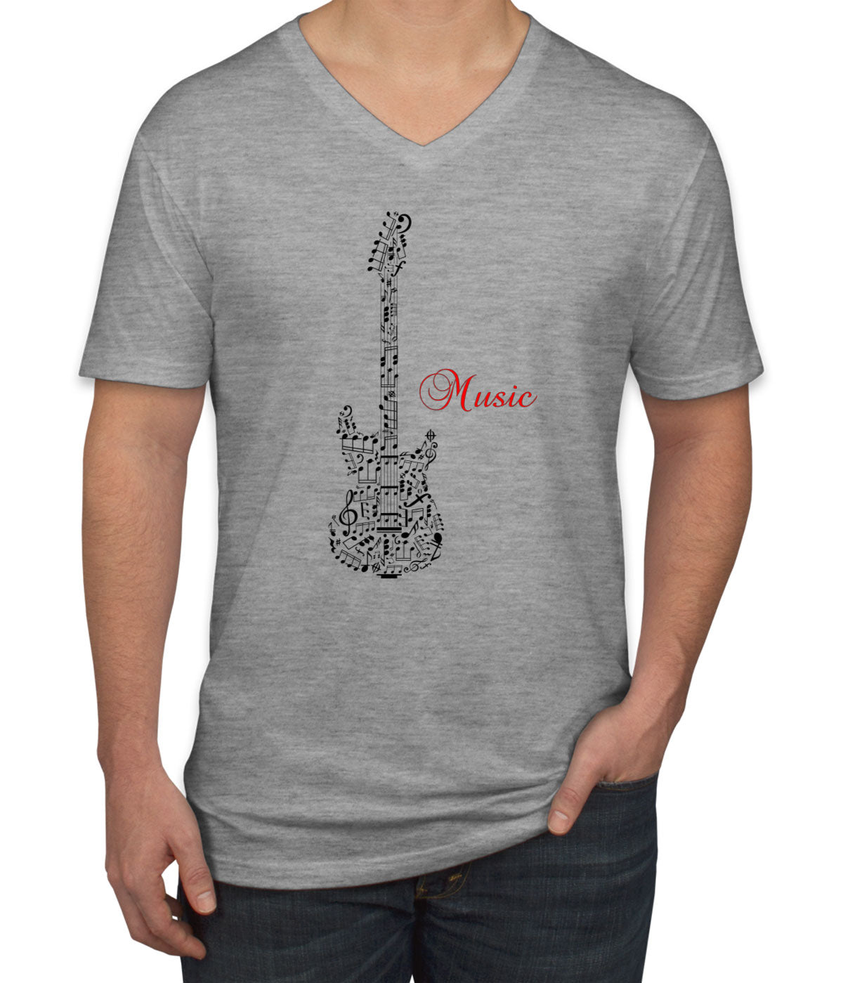 Music Guitar Men's V Neck T-shirt