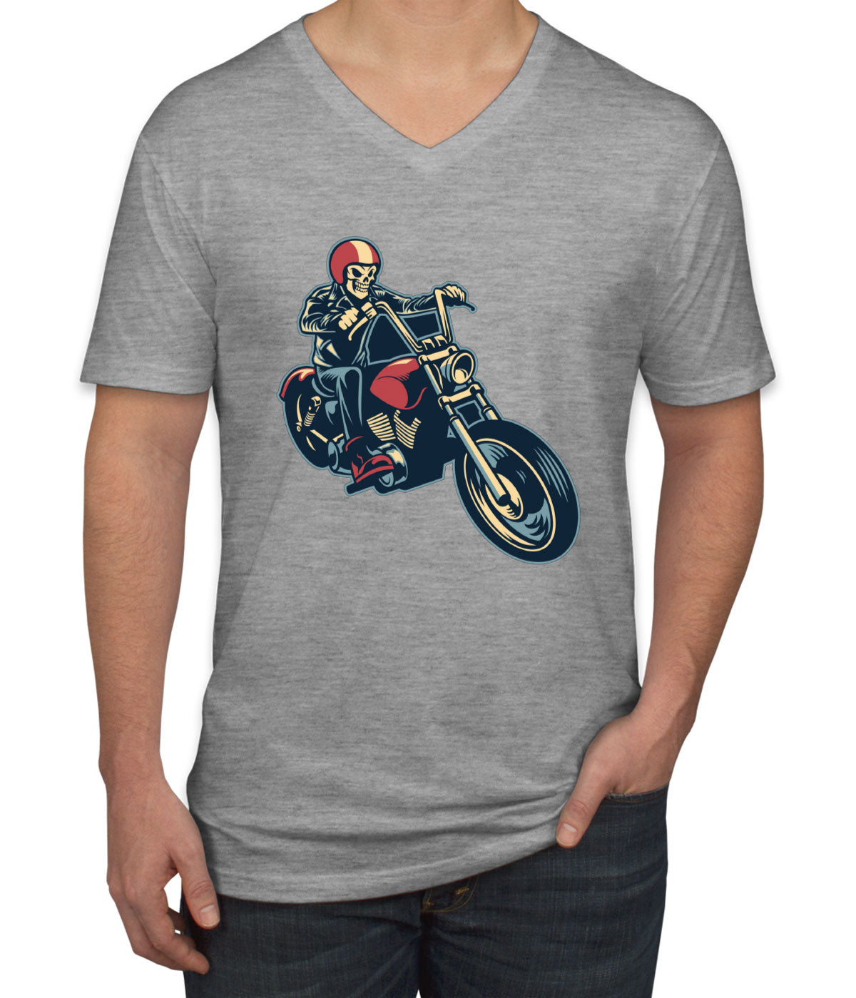 Skull Motorcycle Moto Skull Men's V Neck T-shirt