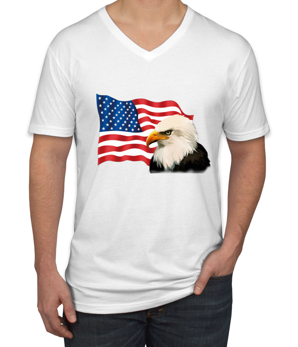 Bald Eagle American Flag Men's V Neck T-shirt