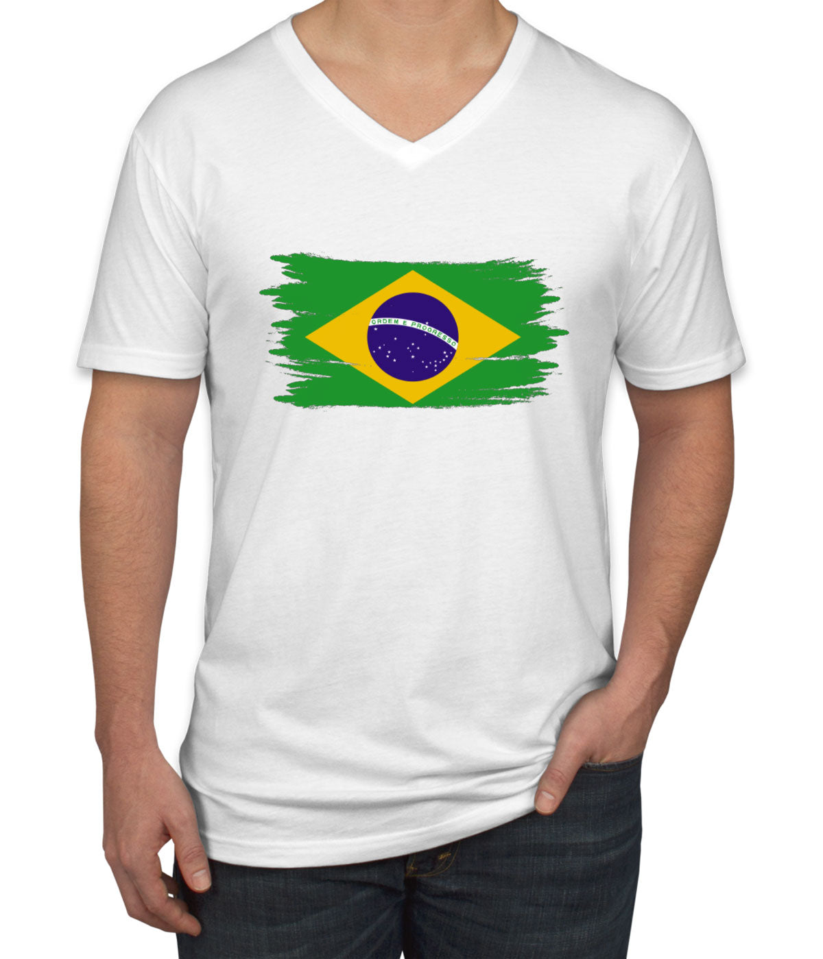 Brazil Flag Men's V Neck T-shirt