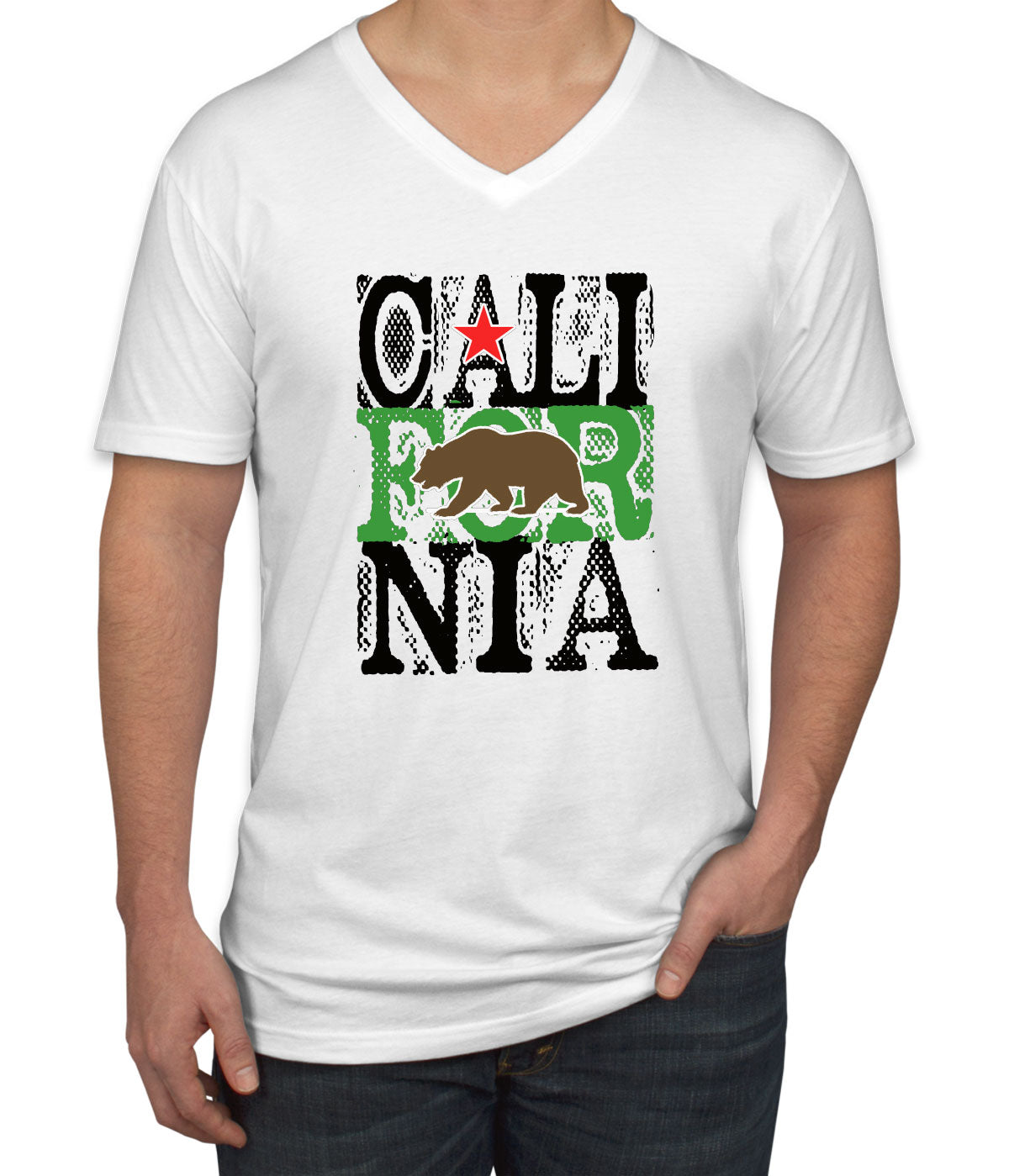 California Republic Bear Men's V Neck T-shirt
