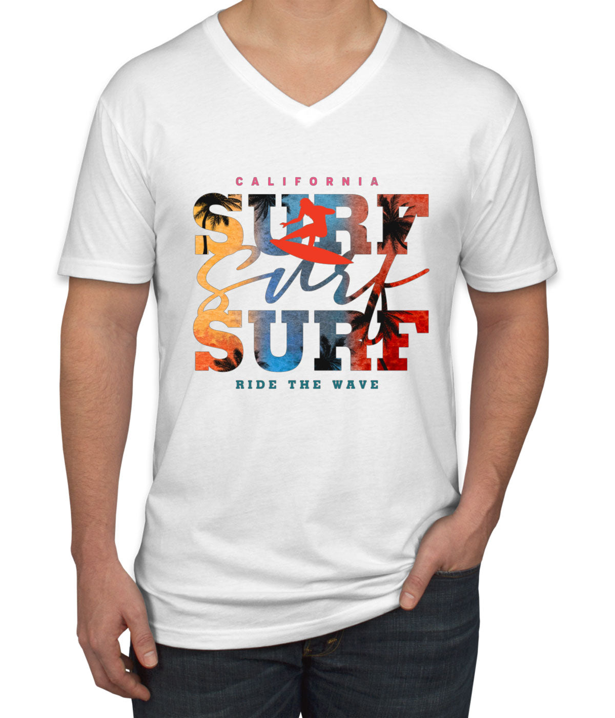 California Surf Ride The Wave Men's V Neck T-shirt