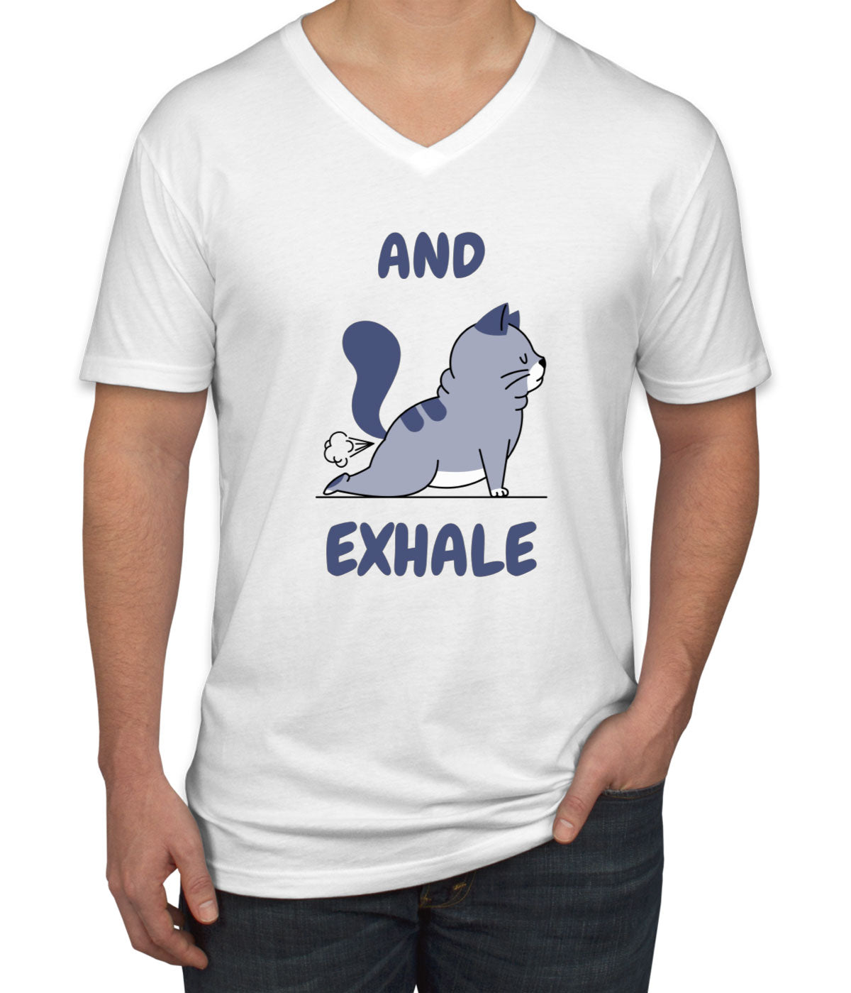 Yoga Cat Flexing Men's V Neck T-shirt