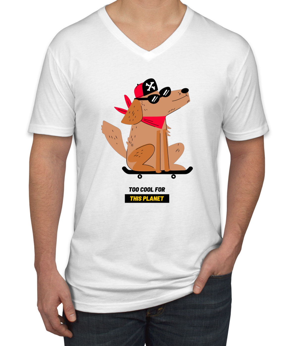 The Dog On A Skateboard Men's V Neck T-shirt