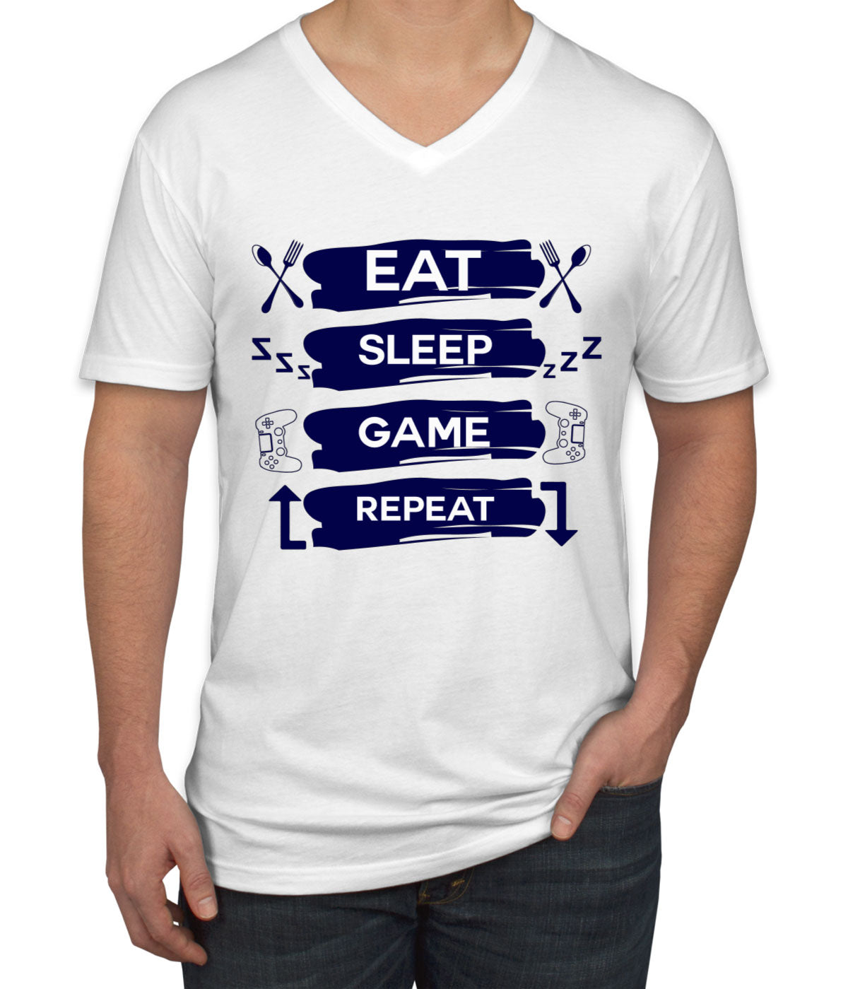 Eat Sleep Game Repeat Men's V Neck T-shirt