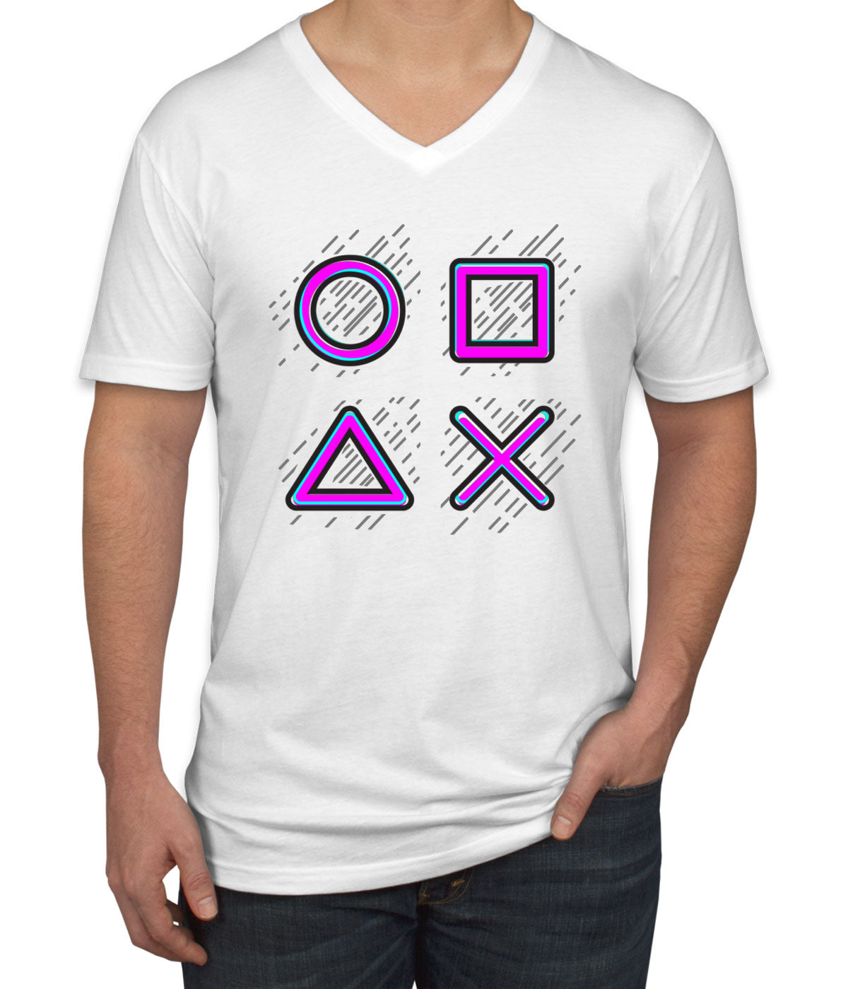 Game Controller Buttons Gaming Men's V Neck T-shirt
