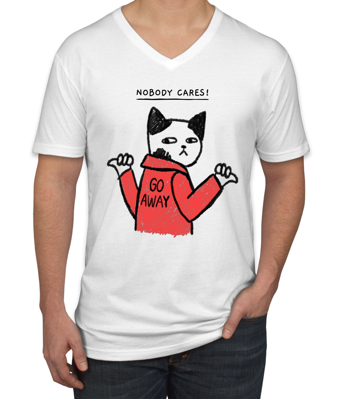 Nobody Cares! Go Away Funny Cat Men's V Neck T-shirt