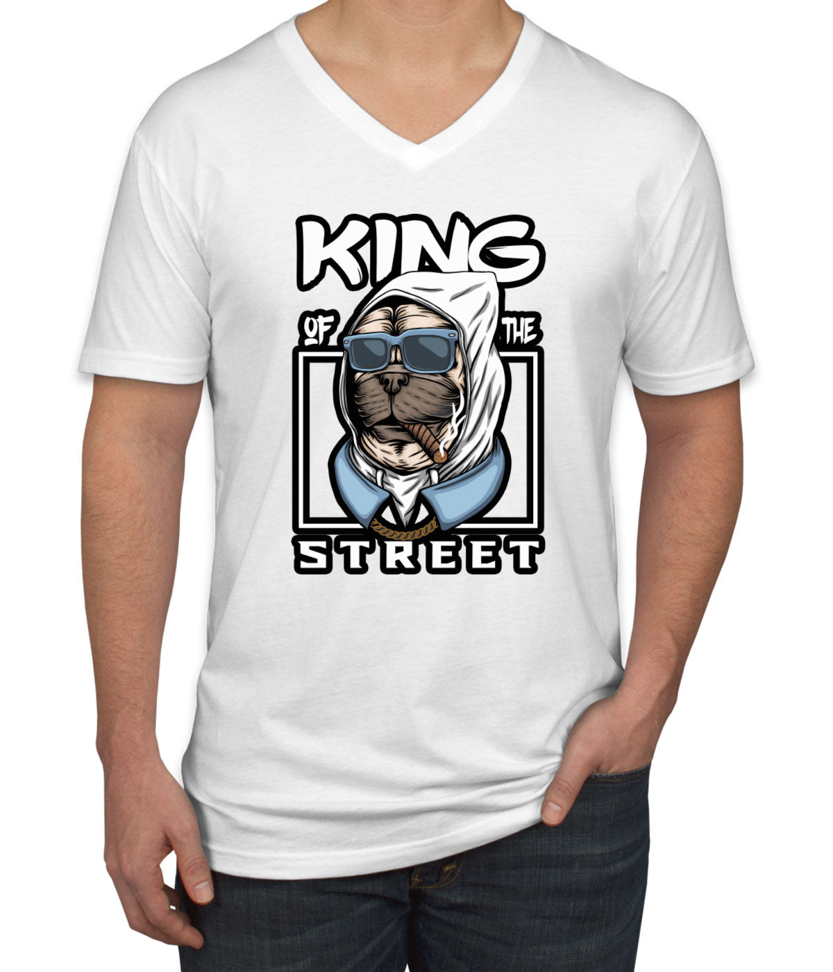 Pug Dog King Of The Street Men's V Neck T-shirt