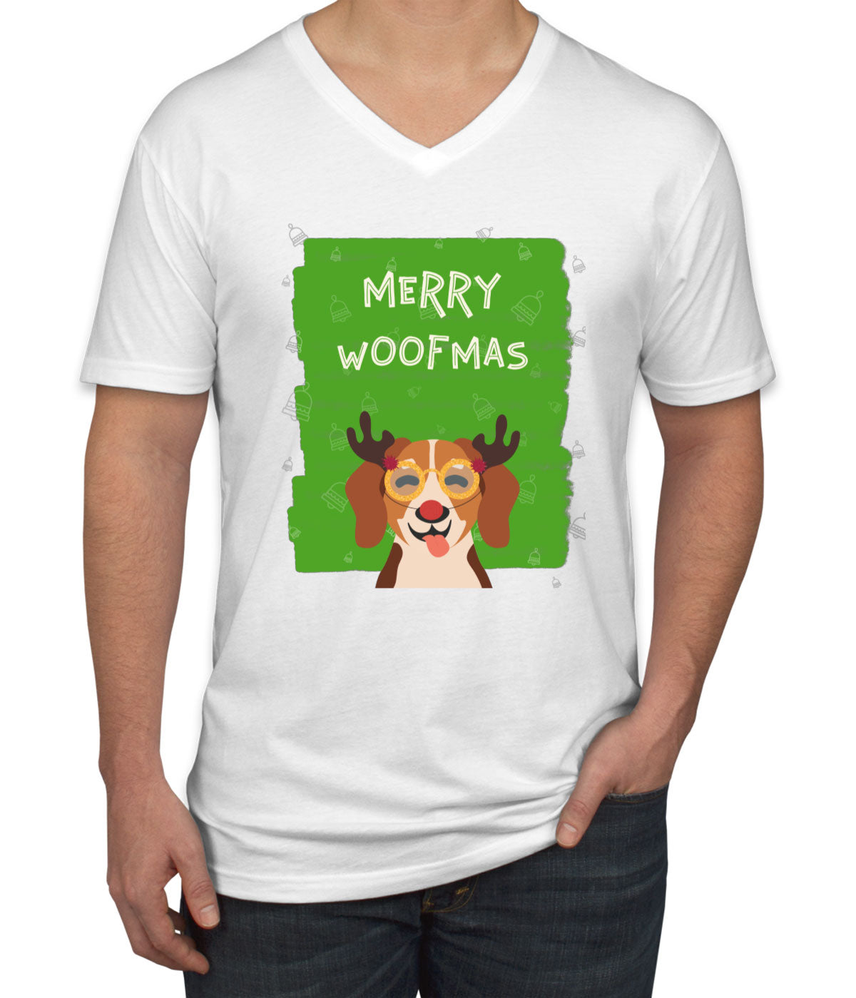 Merry Woofmas Dog Christmas Men's V Neck T-shirt