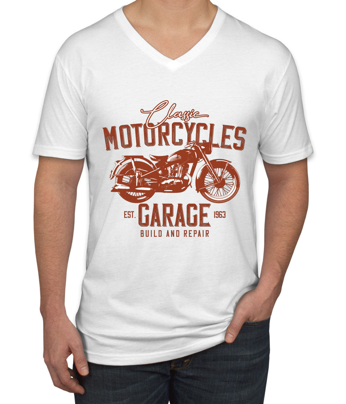 Classic Motorcycles Garage Men's V Neck T-shirt