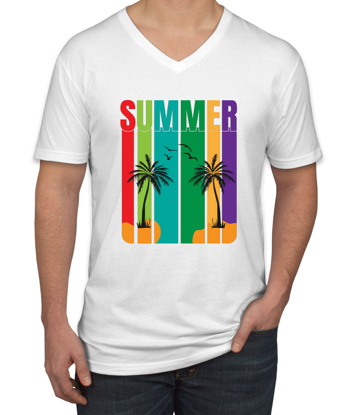 Retro Summer Men's V Neck T-shirt