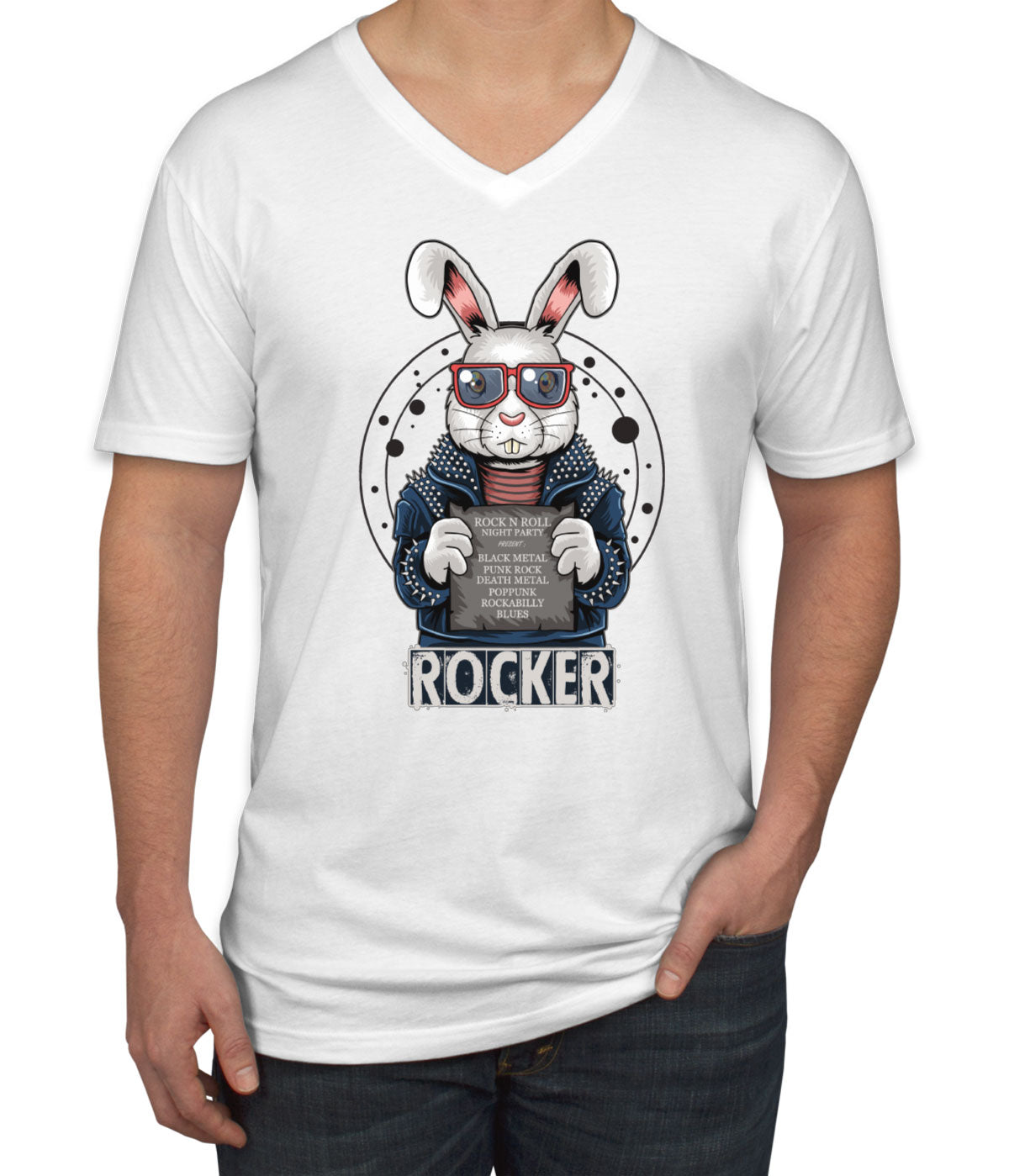 Rocker Rabbit Men's V Neck T-shirt