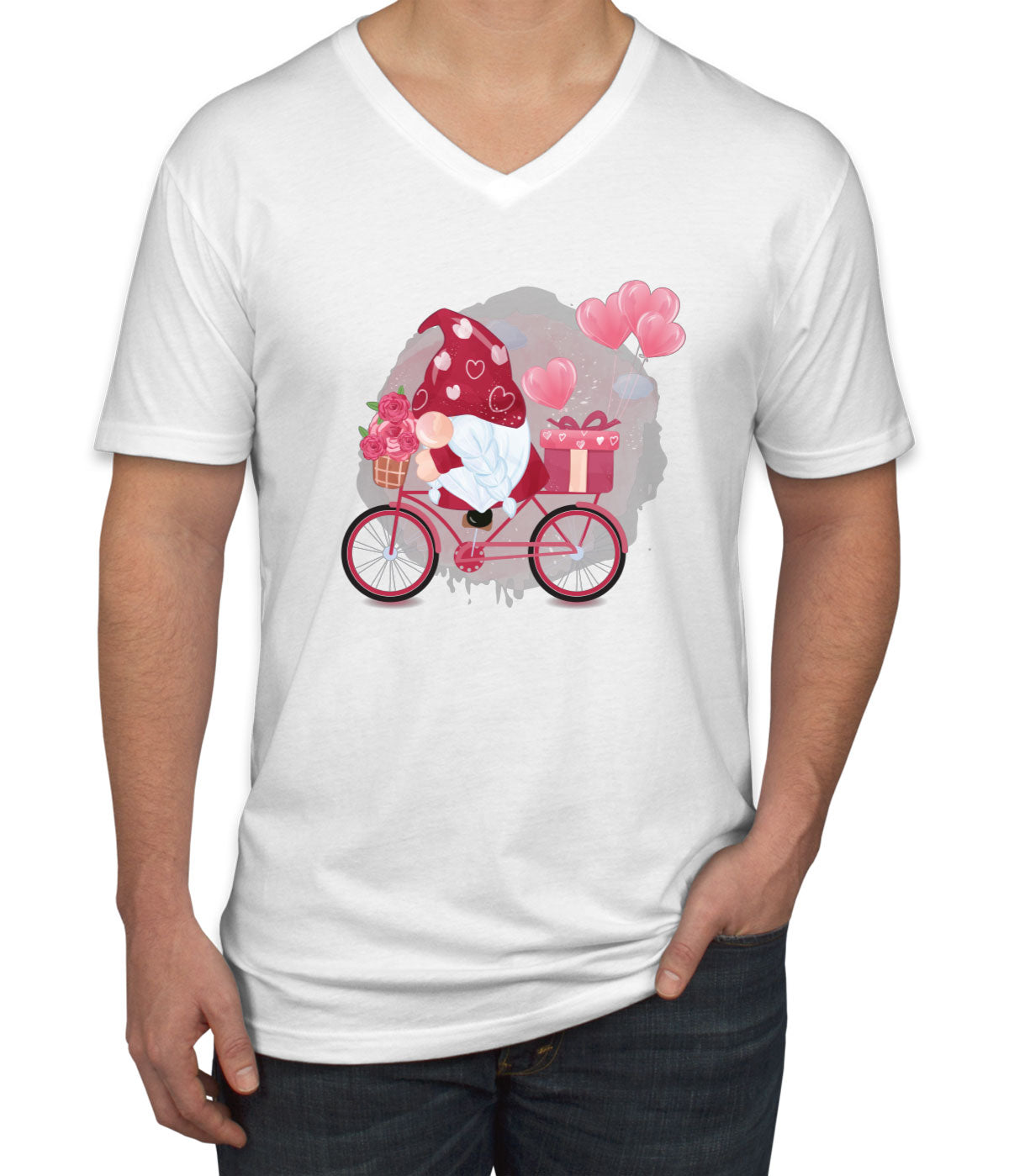Romantic Gnome Valentine's Day Men's V Neck T-shirt