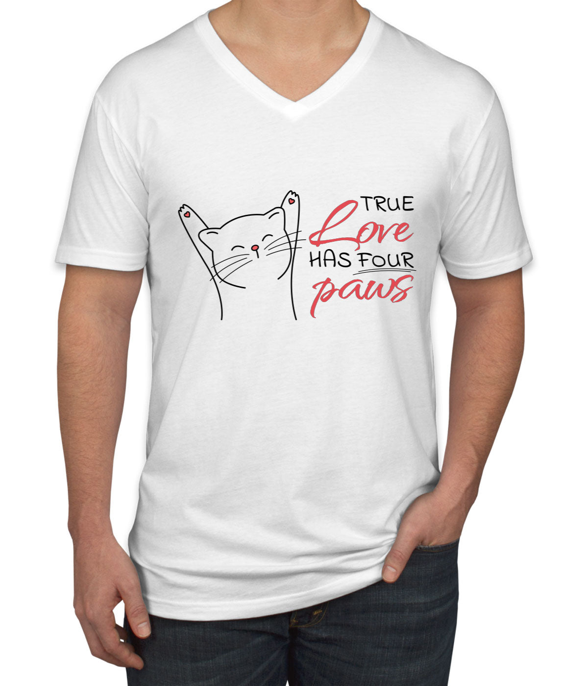True Love Has Four Paws Men's V Neck T-shirt