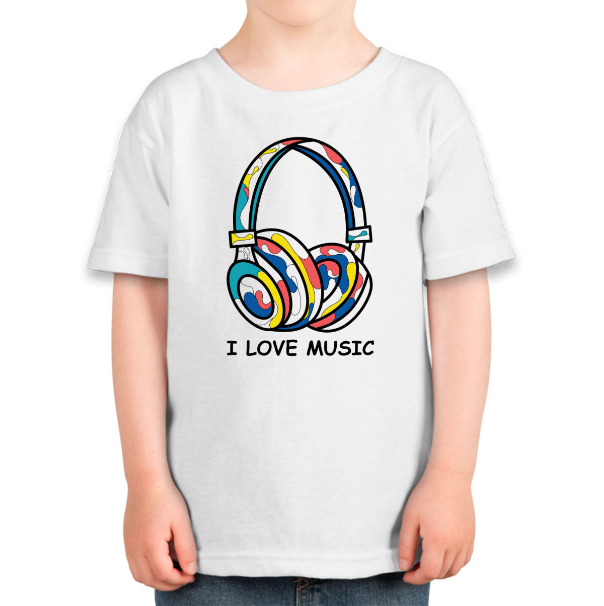 I Love Music Colorful Headphone Toddler T-shirt