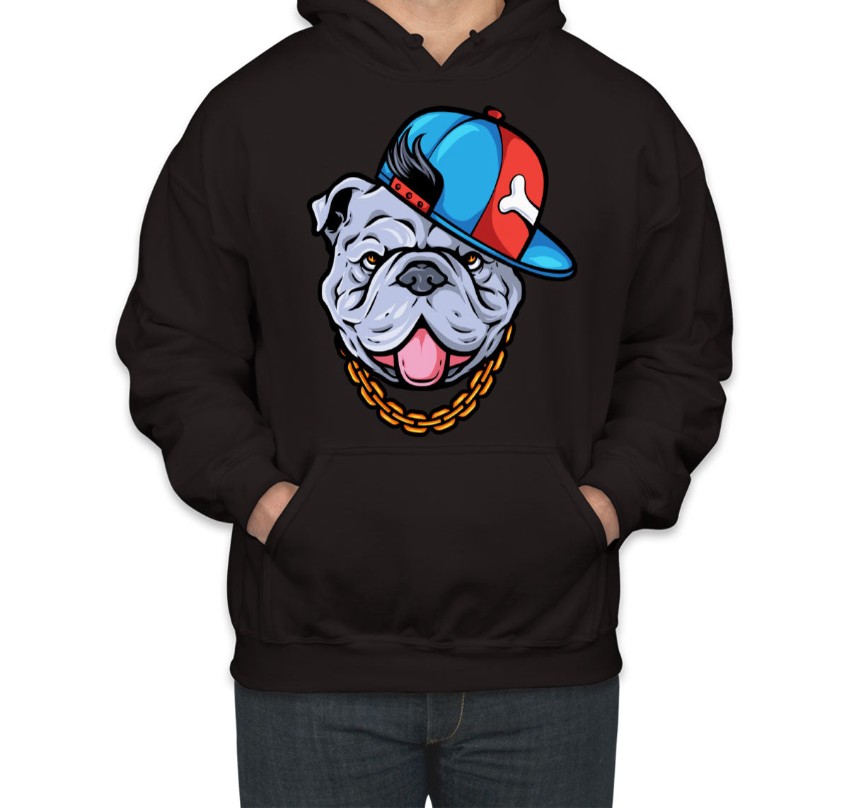 Bulldog Cartoon Wearing Gold Chain Unisex Hoodie