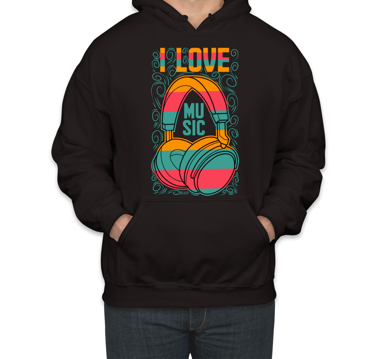 I Love Music Retro Headphone Unisex Hoodie