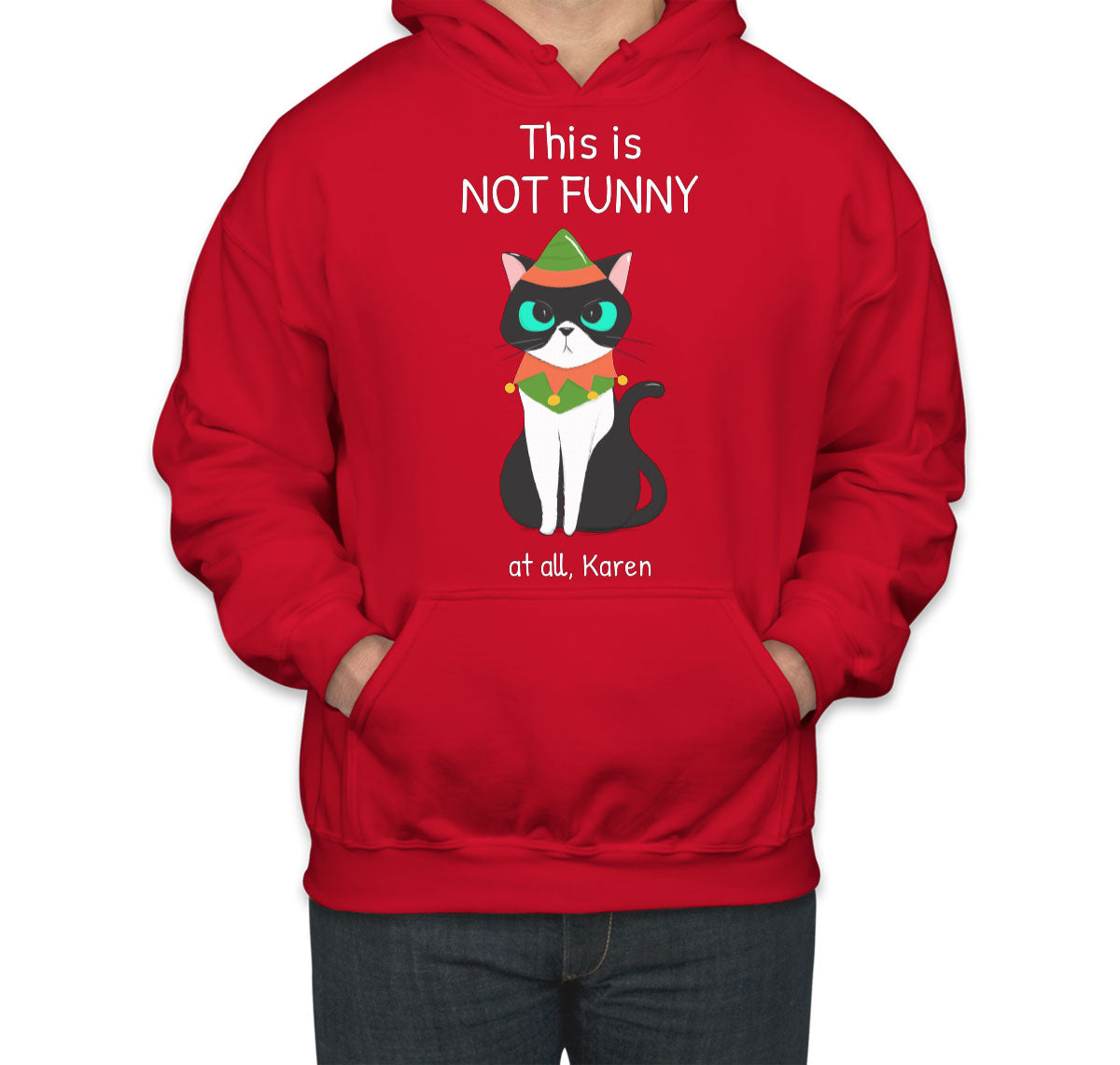 This Is Not Funny At All, Karen Grumpy Christmas Cat Unisex Hoodie