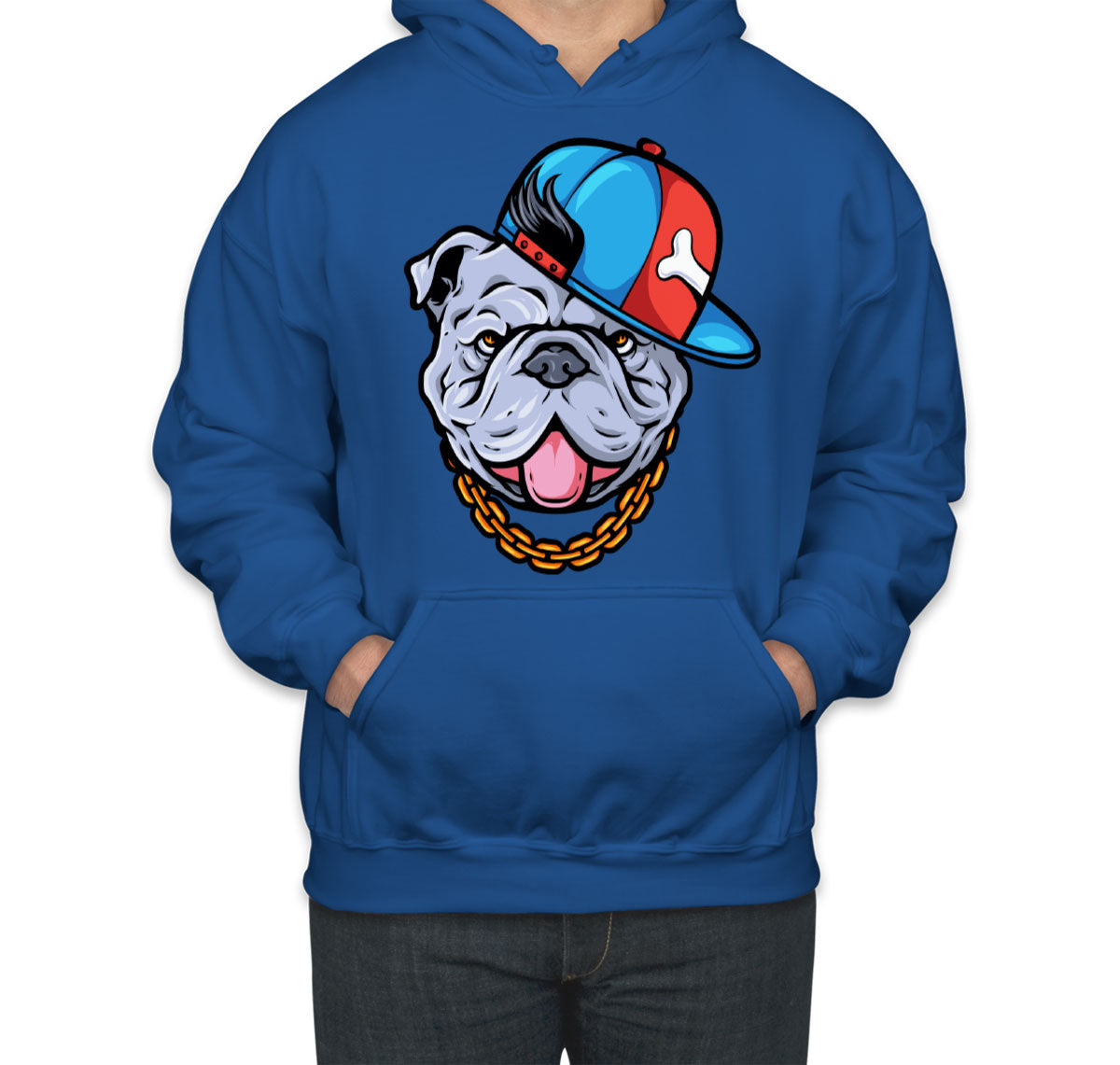 Bulldog Cartoon Wearing Gold Chain Unisex Hoodie