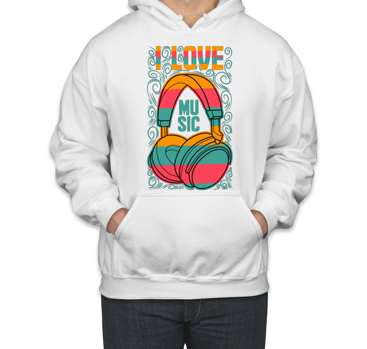 I Love Music Retro Headphone Unisex Hoodie