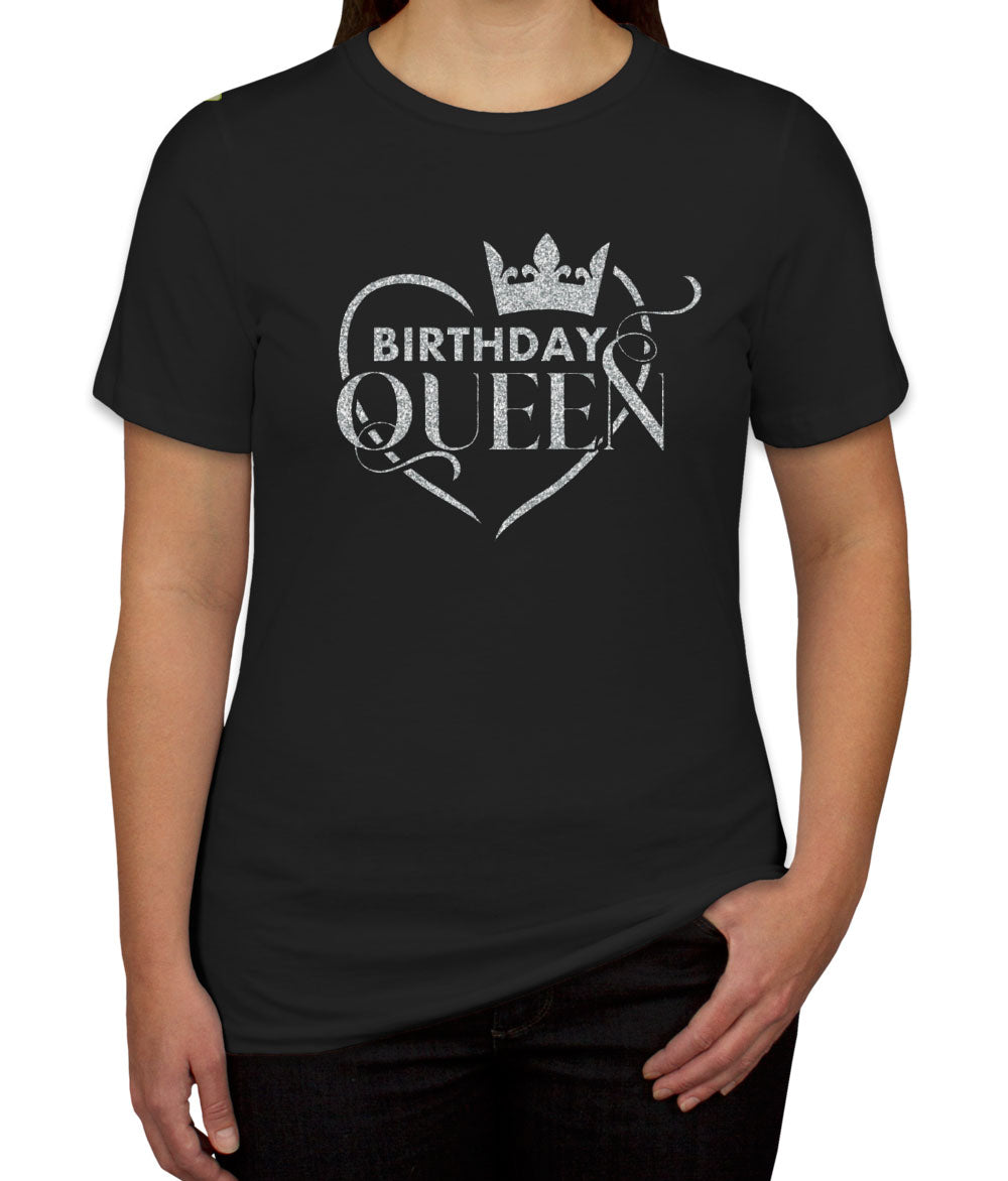Birthday Queen Silver Glitter Print Women's T-shirt