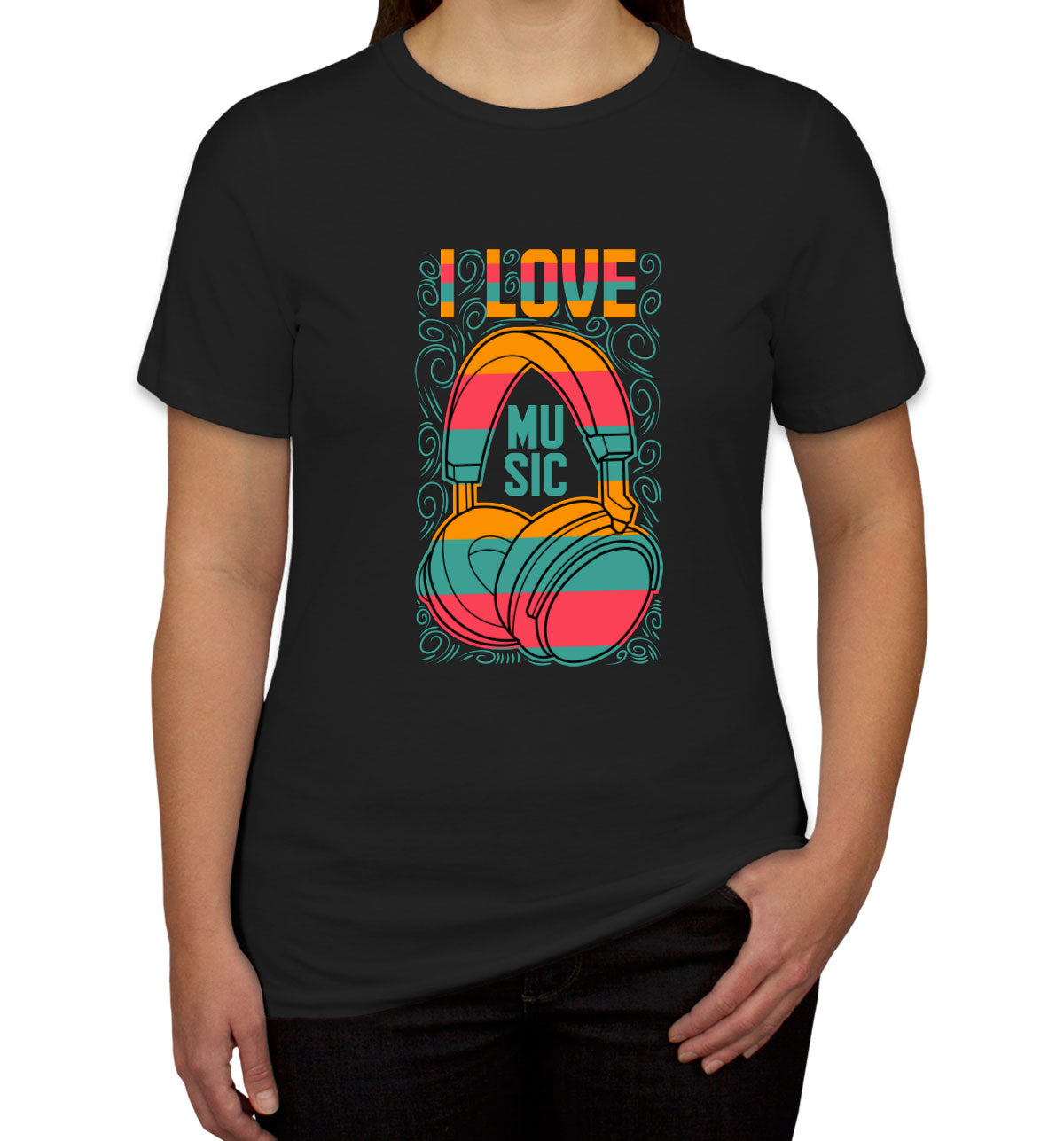 I Love Music Retro Headphone Women's T-shirt