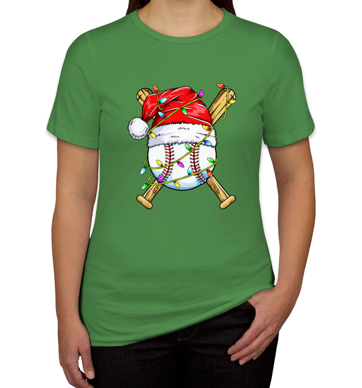 Baseball With Santa Hat Christmas Women's T-shirt