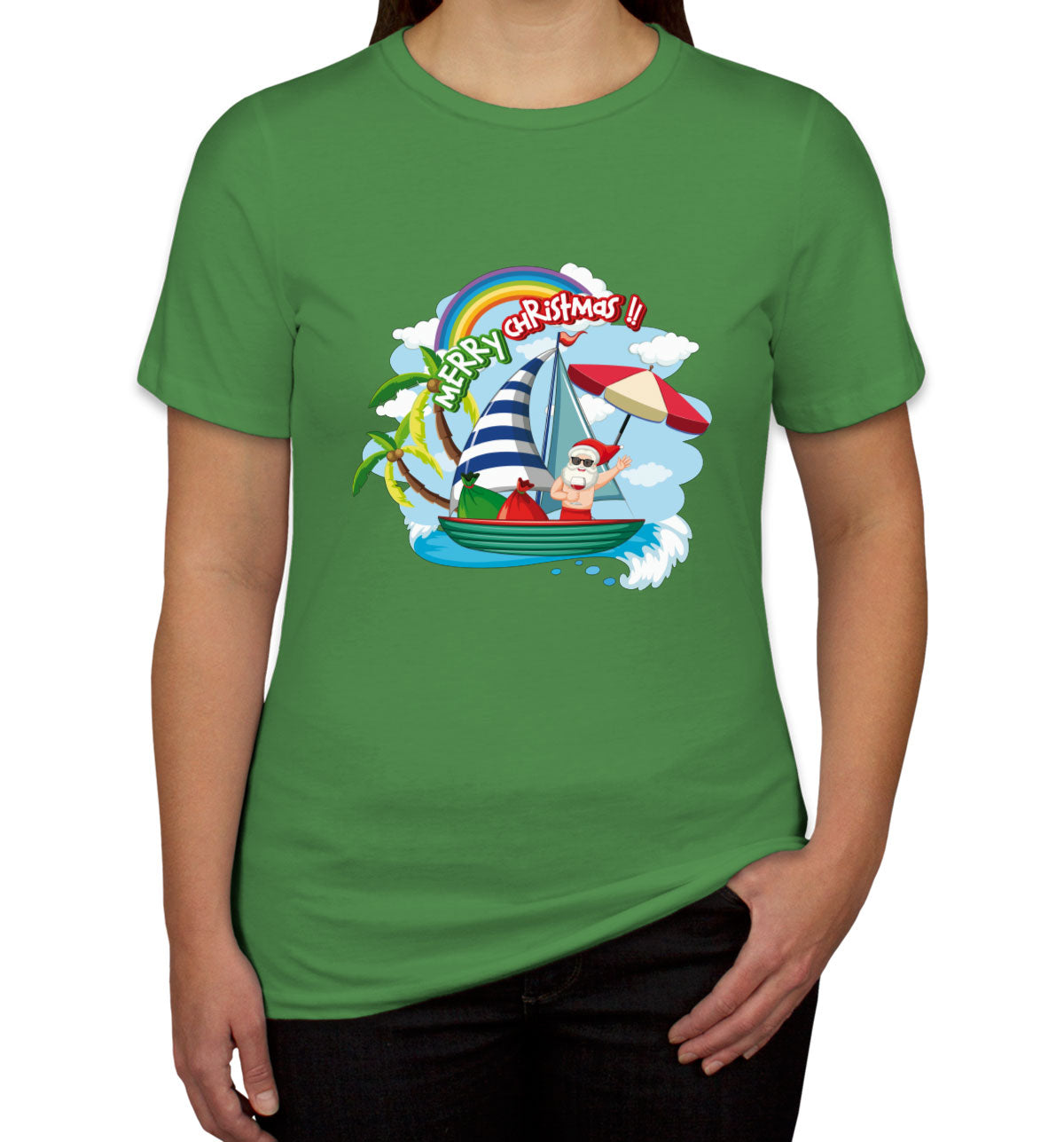 Santa Claus On The Boat In Summer Women's T-shirt