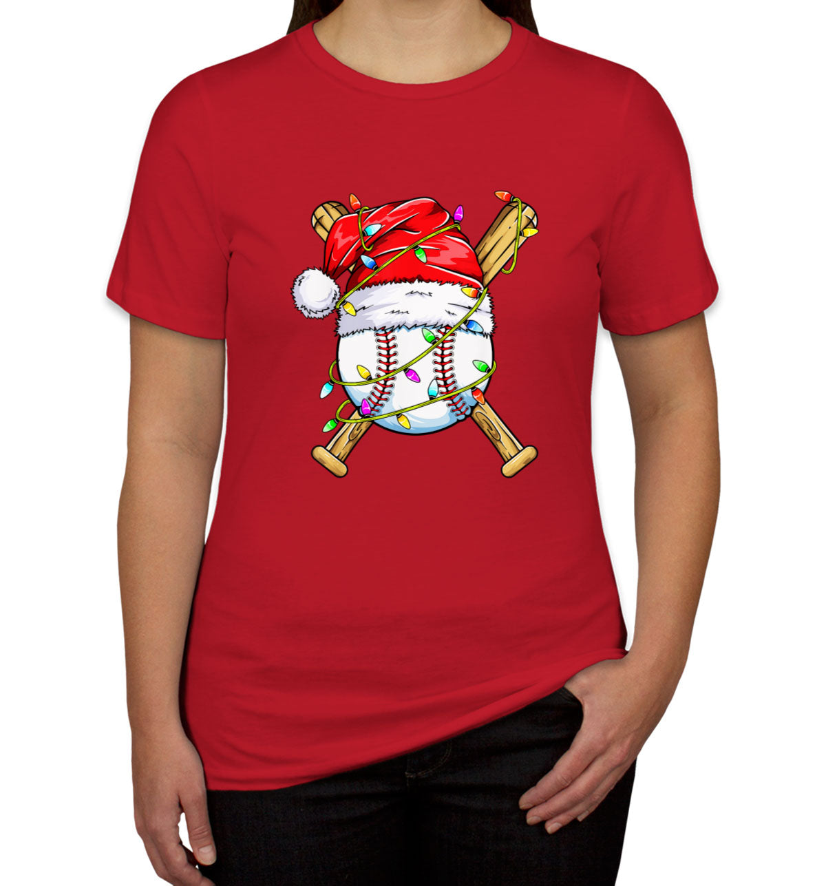 Baseball With Santa Hat Christmas Women's T-shirt