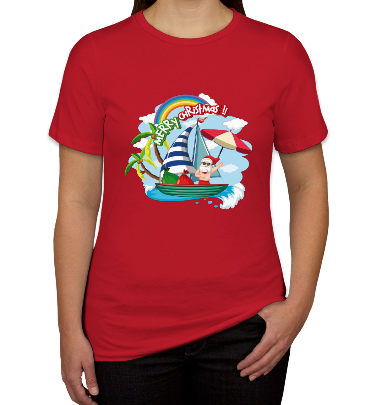 Santa Claus On The Boat In Summer Women's T-shirt
