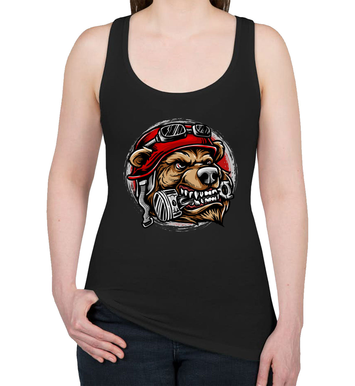 Biker Bear With Helmet Women's Racerback Tank Top