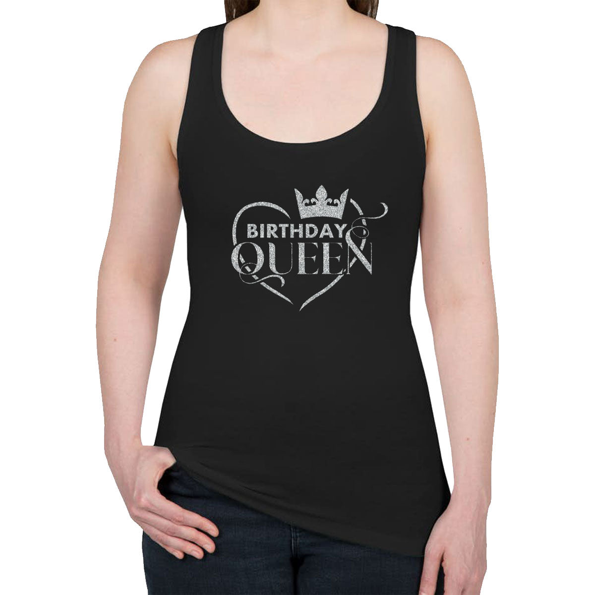 Birthday Queen Silver Glitter Print Women's Racerback Tank Top