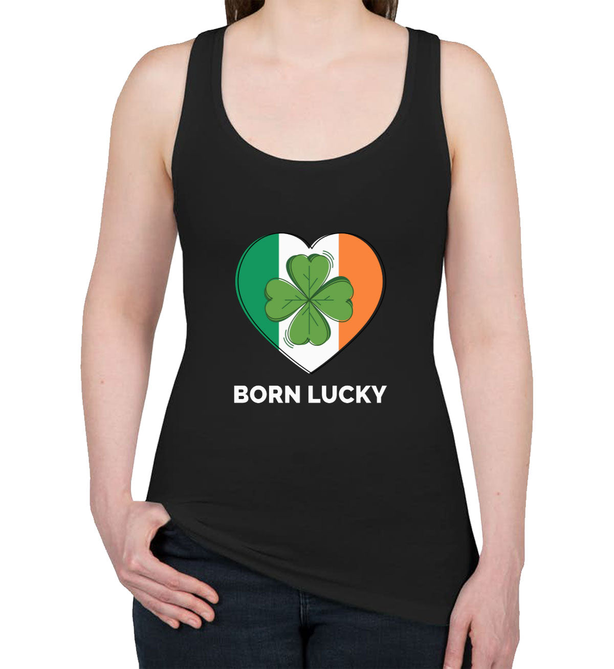 Born Lucky Ireland Flag St. Patrick's Day Women's Racerback Tank Top