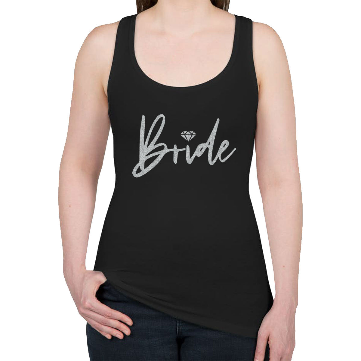 Bride Silver Glitter Print Women's Racerback Tank Top