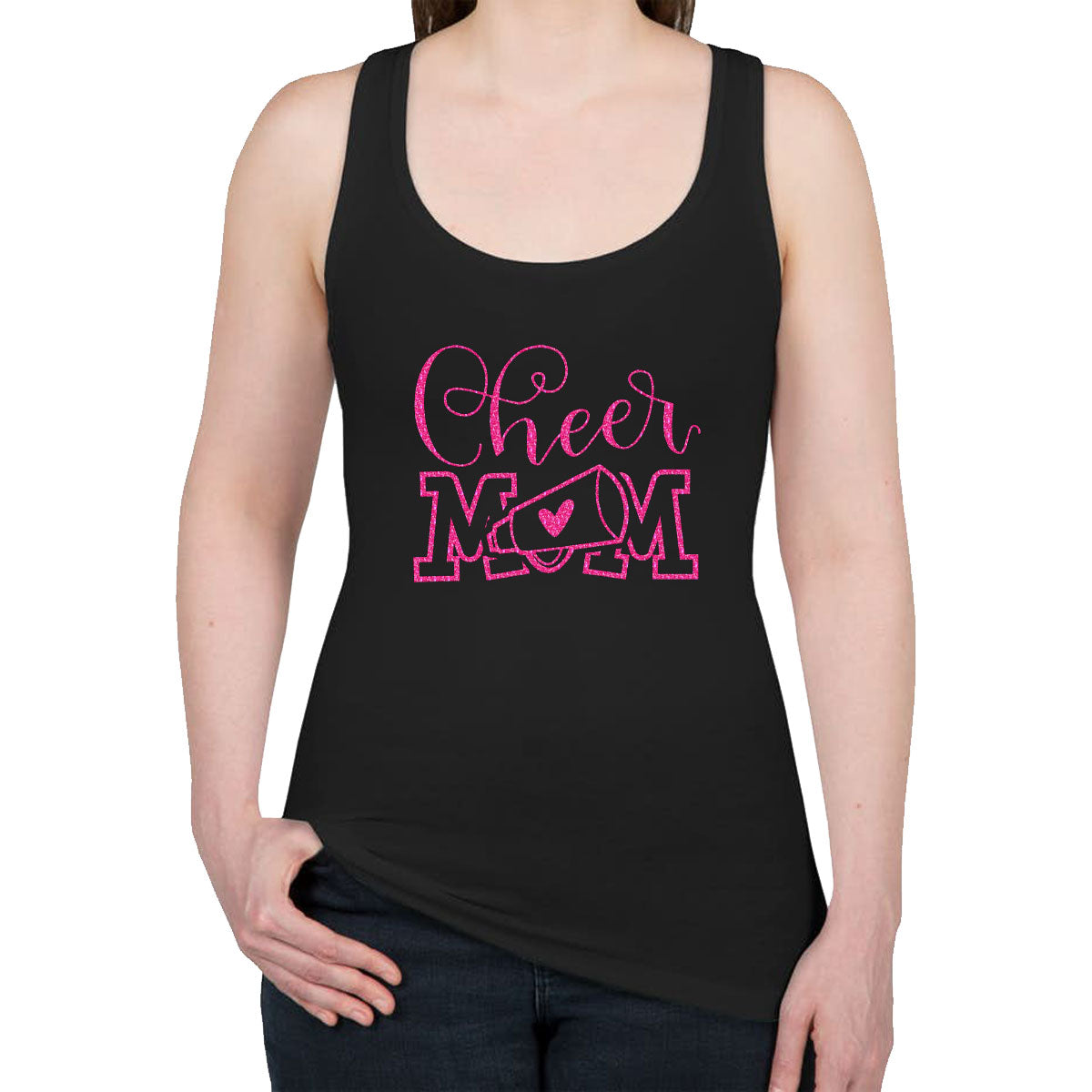 Cheer Mom Pink Glitter Women's Racerback Tank Top