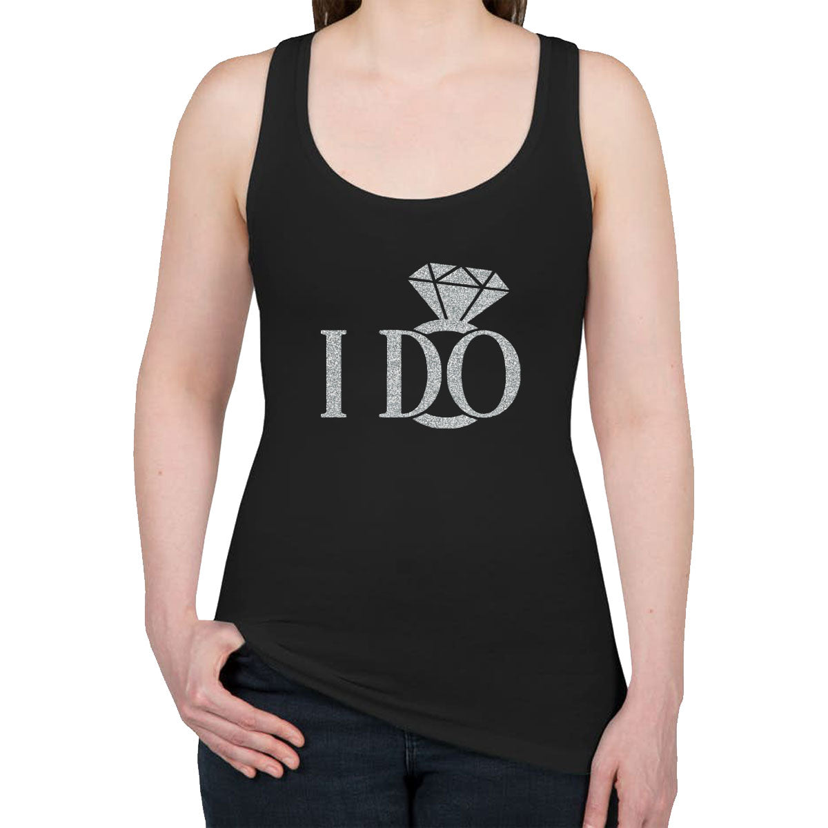 I Do Silver Glitter Print Women's Racerback Tank Top