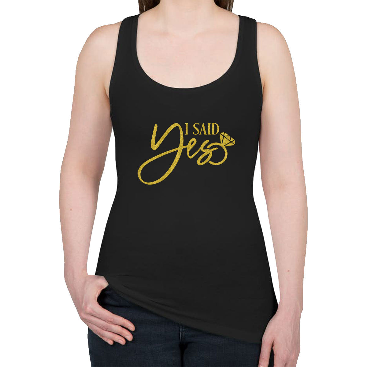 I Said Yes Gold Glitter Print Women's Racerback Tank Top