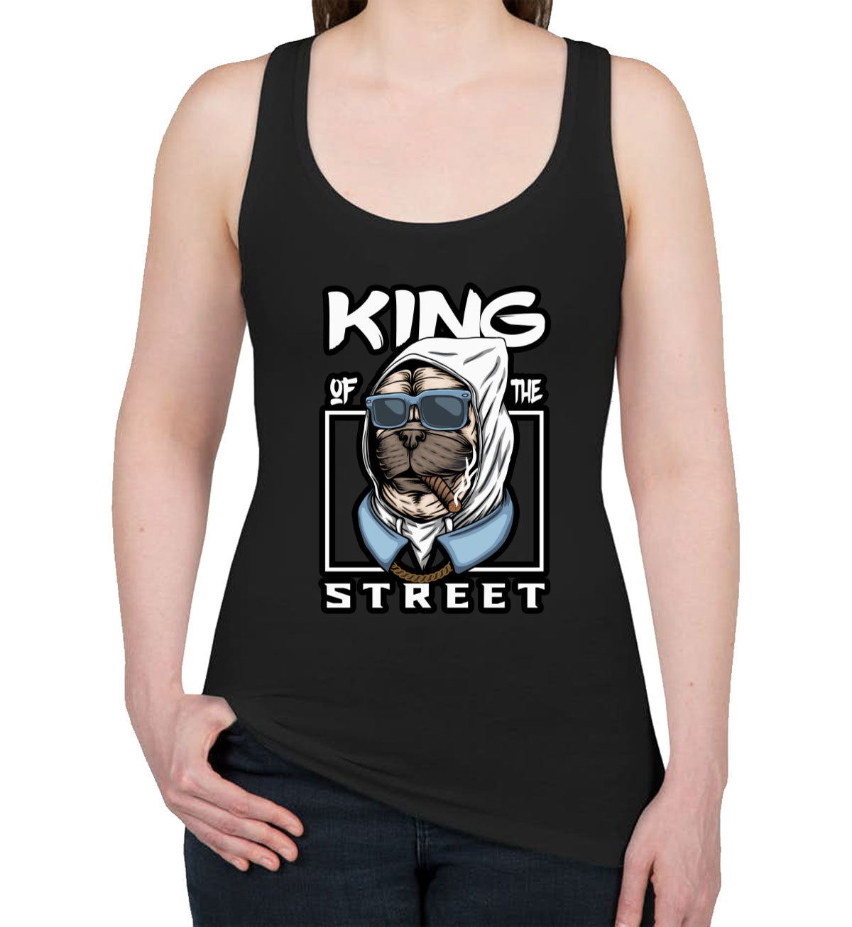 Pug Dog King Of The Street Women's Racerback Tank Top