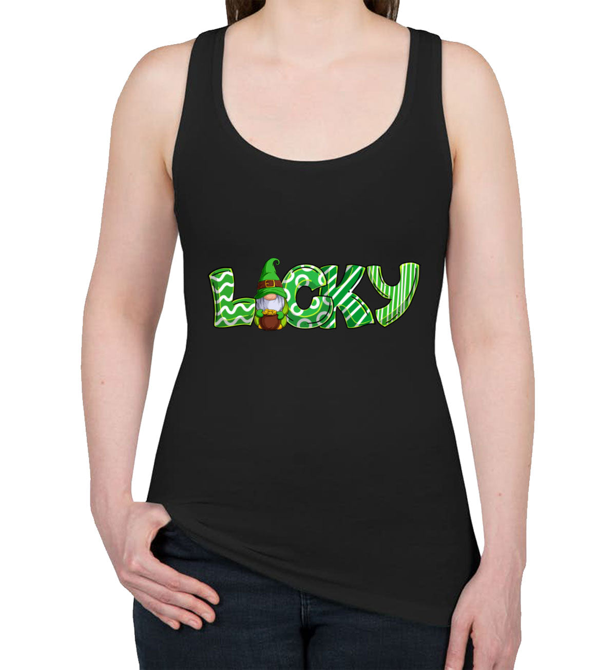 Lucky Gnome St. Patrick's Day Women's Racerback Tank Top