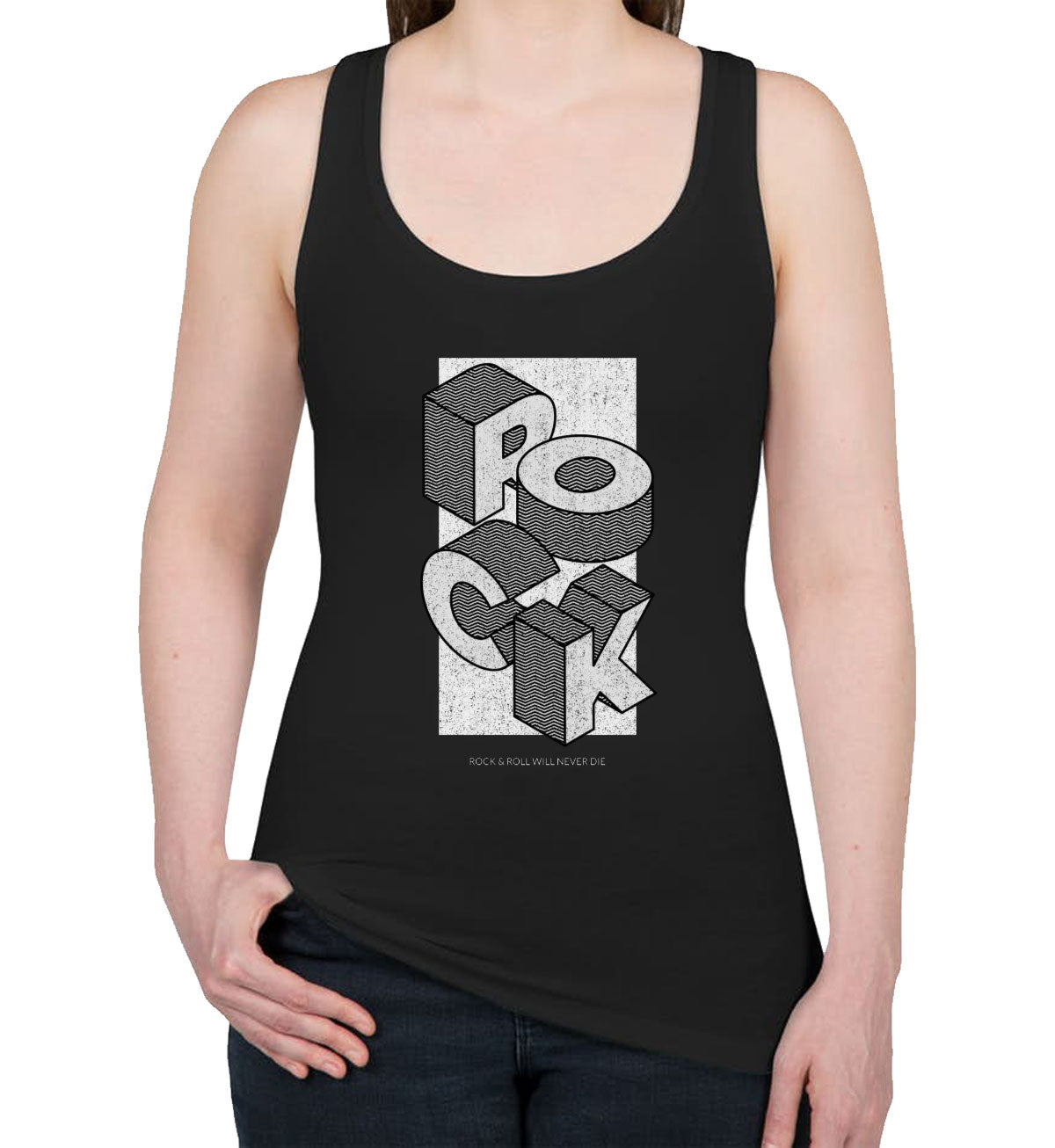 Rock & Roll Will Never Die Women's Racerback Tank Top