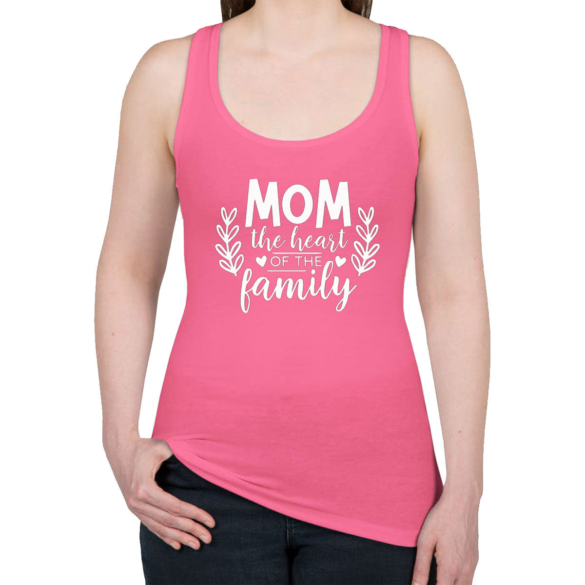 Mom The Heart Of The Family Women's Racerback Tank Top