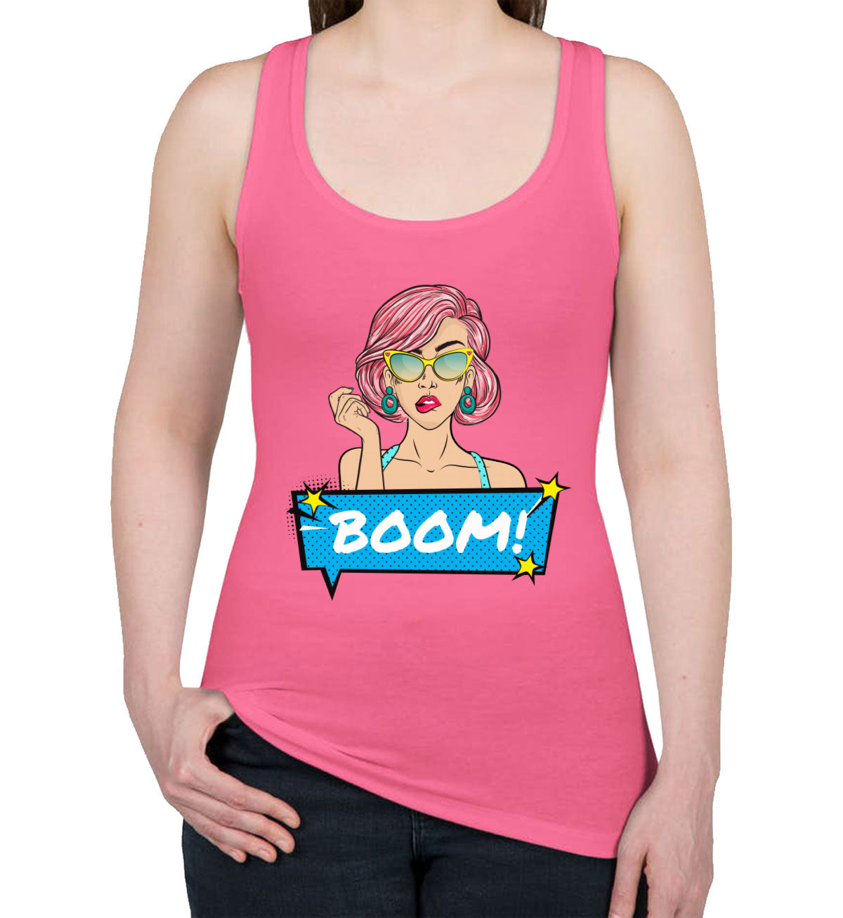 Retro Pop Art Lady Women's Racerback Tank Top