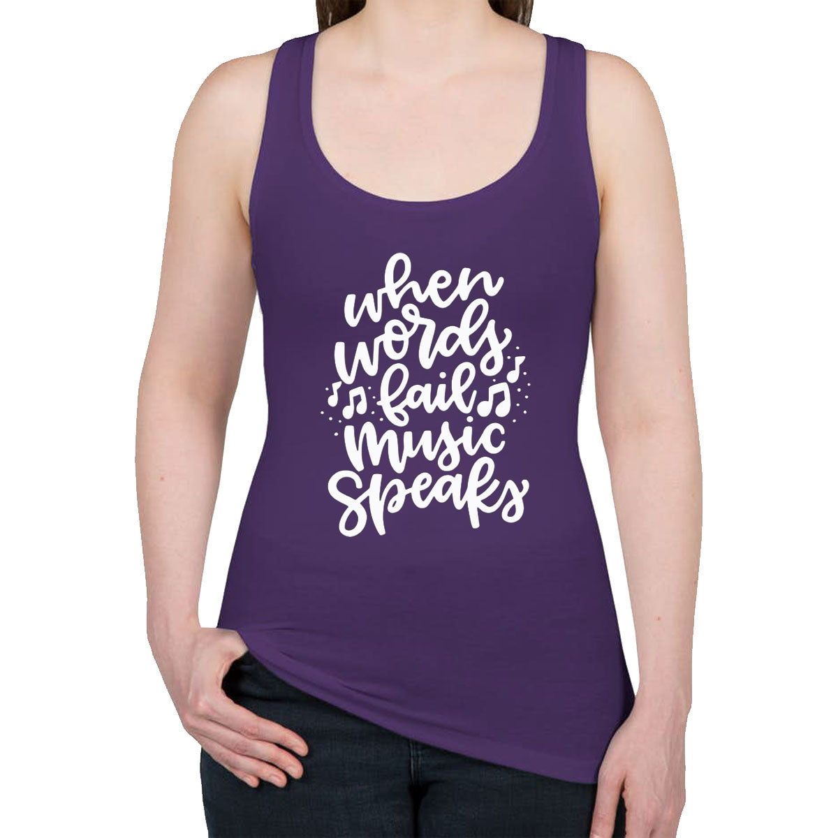 When Words Fail Music Speaks Women's Racerback Tank Top