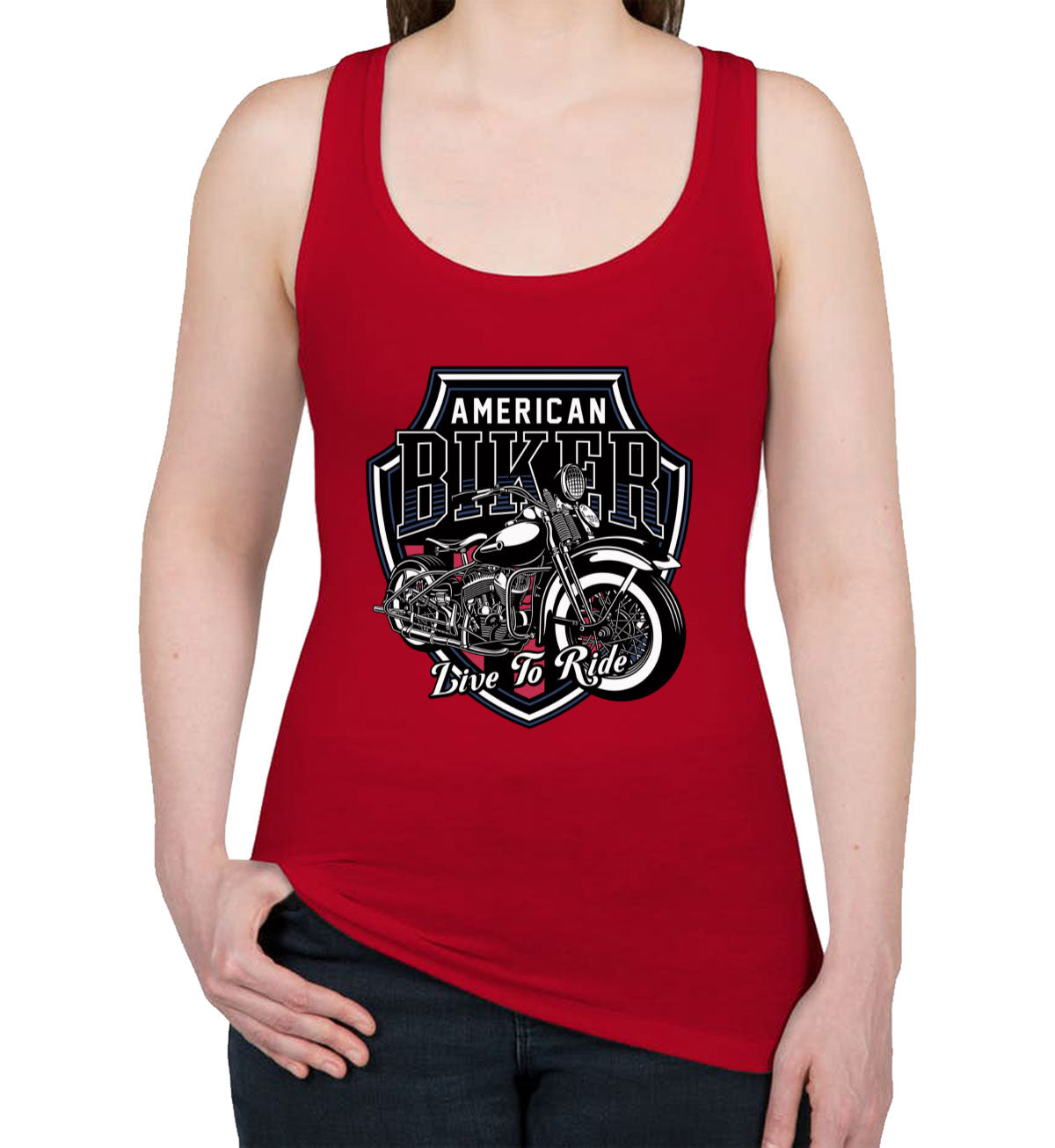 American Biker Live To Ride Motorcycle Women's Racerback Tank Top