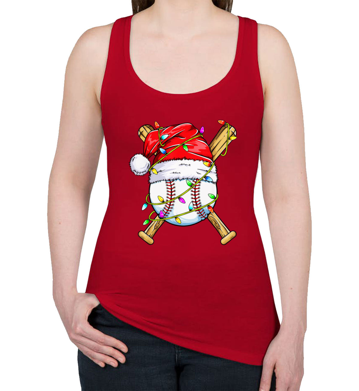 Baseball With Santa Hat Christmas Women's Racerback Tank Top