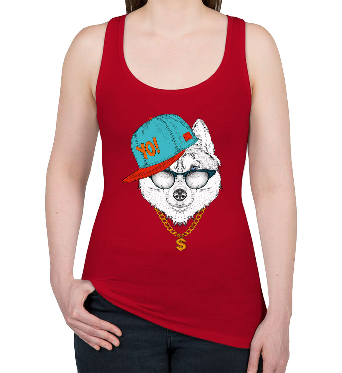 Cool Siberian Husky Dog Women's Racerback Tank Top