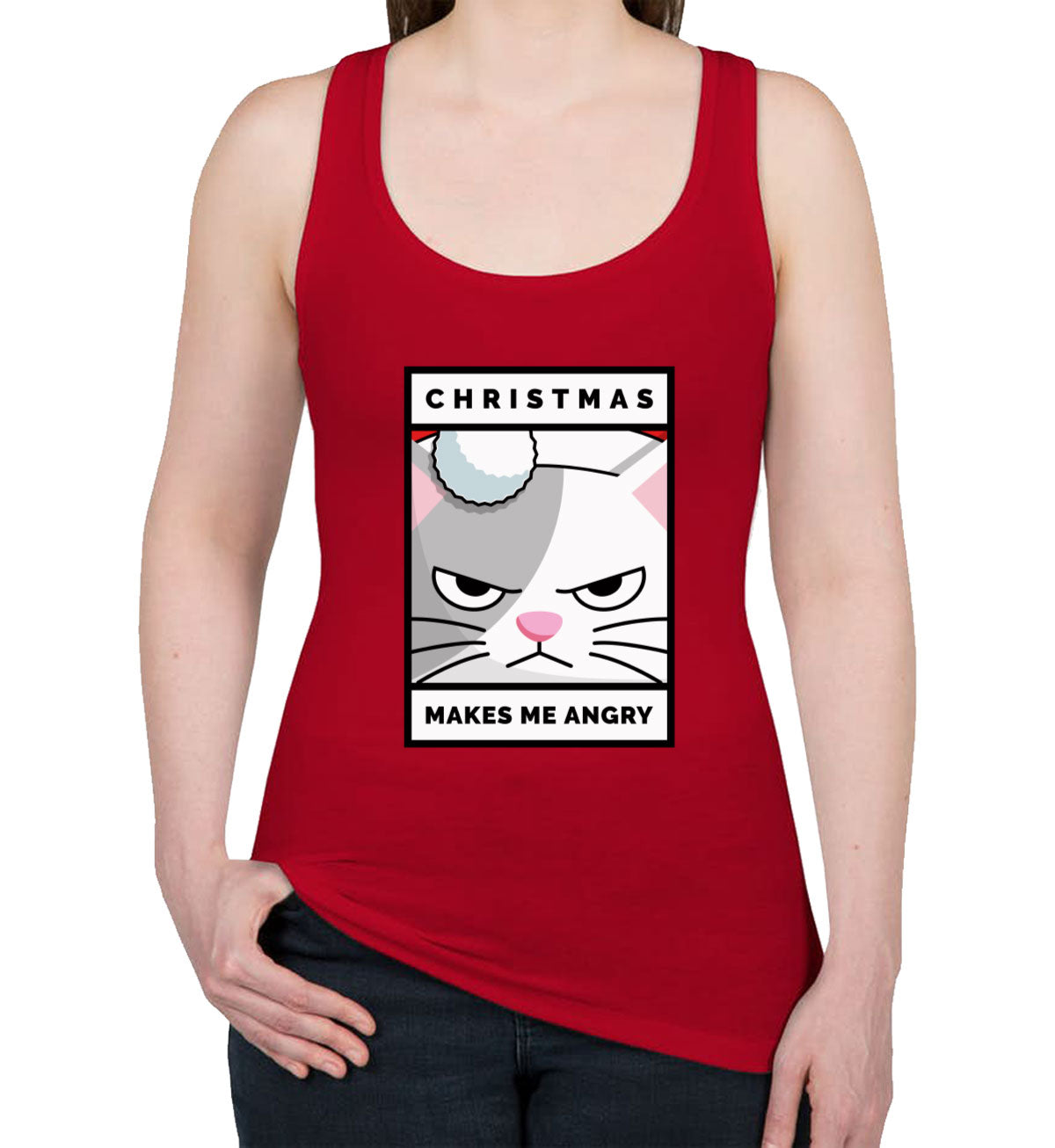 Christmas Makes Me Angry Cat Christmas Women's Racerback Tank Top