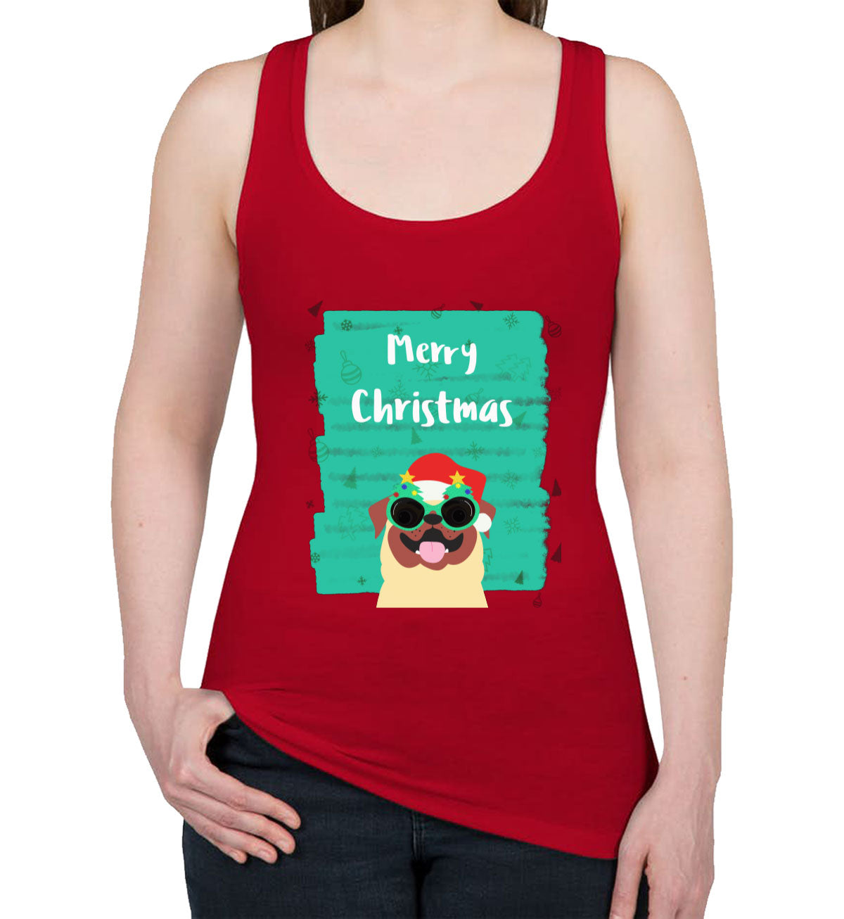 Merry Christmas Pug Christmas Women's Racerback Tank Top