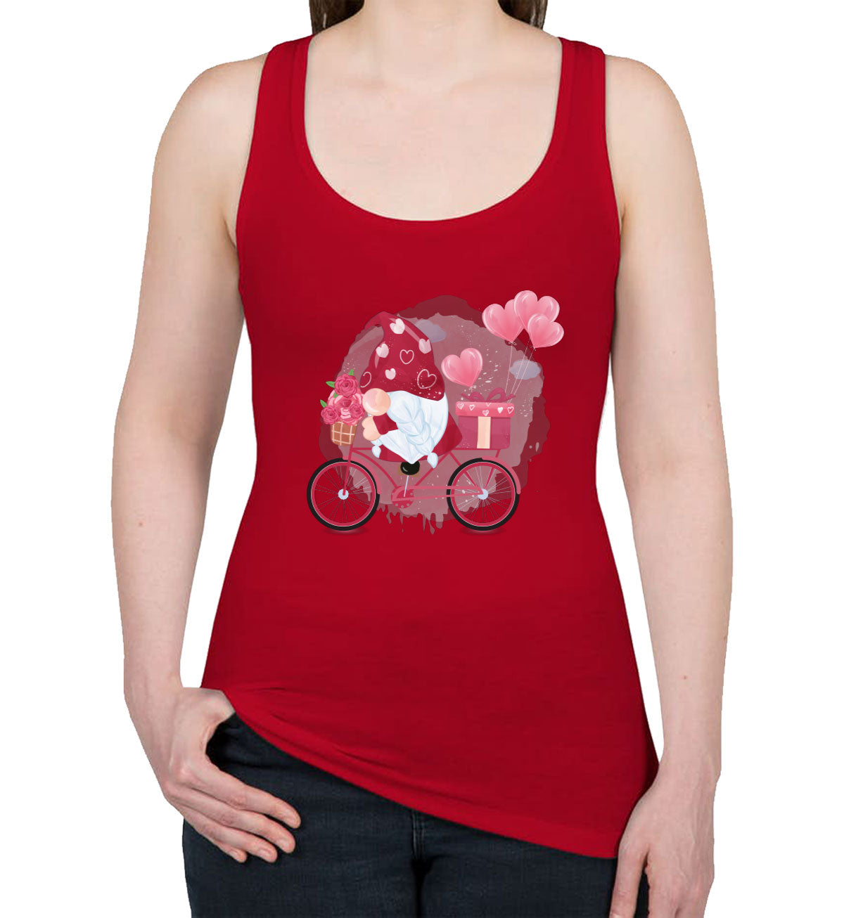 Romantic Gnome Valentine's Day Women's Racerback Tank Top